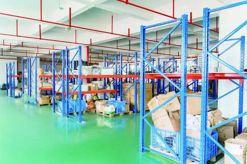 Component storage racks at the ECO Fans factory